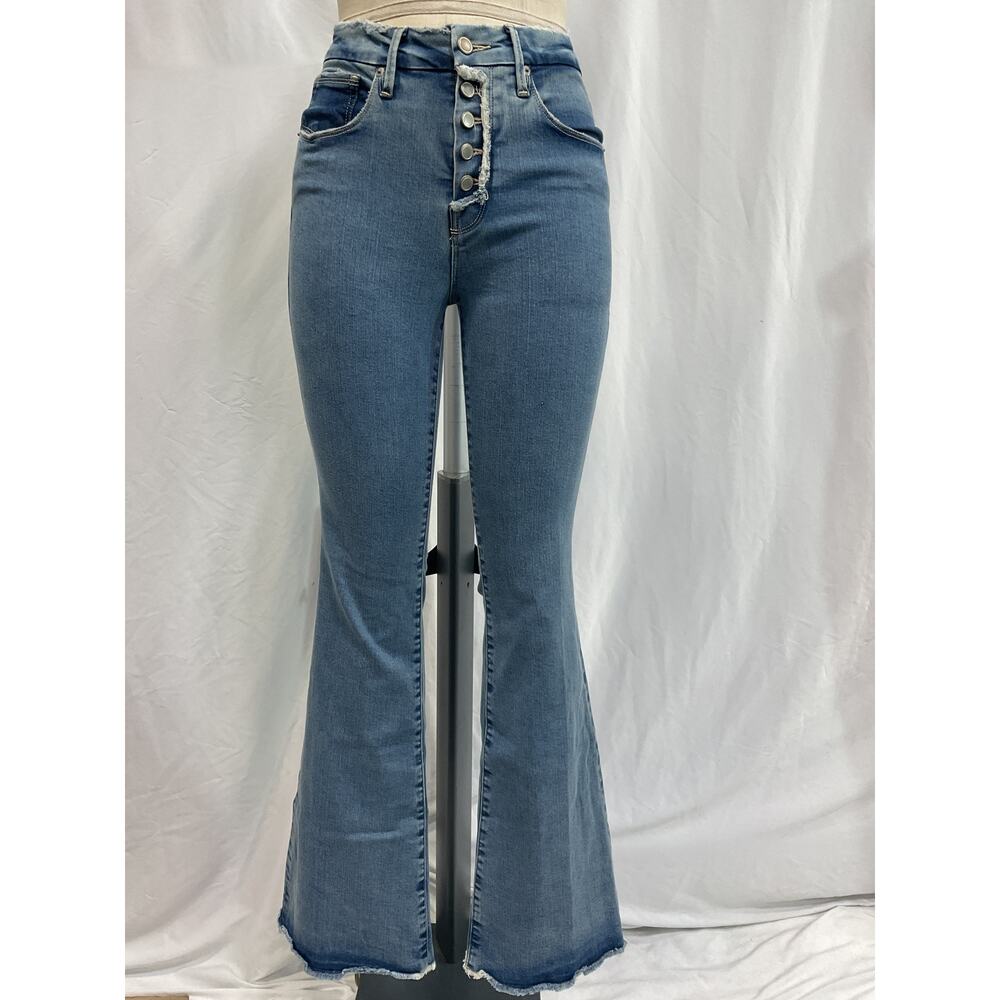 Good American 'Good Flare' Blue Raw Exposed Button Denim Jean Size 26